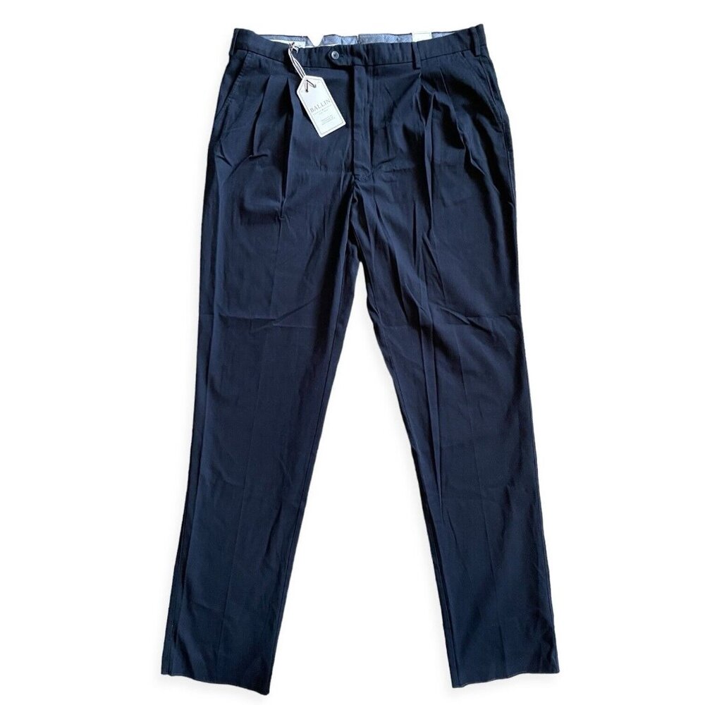 BALLIN Mens Dorchester Pant 40 Perma Color Relaxed Pima Cotton Pleated Navy NWT
